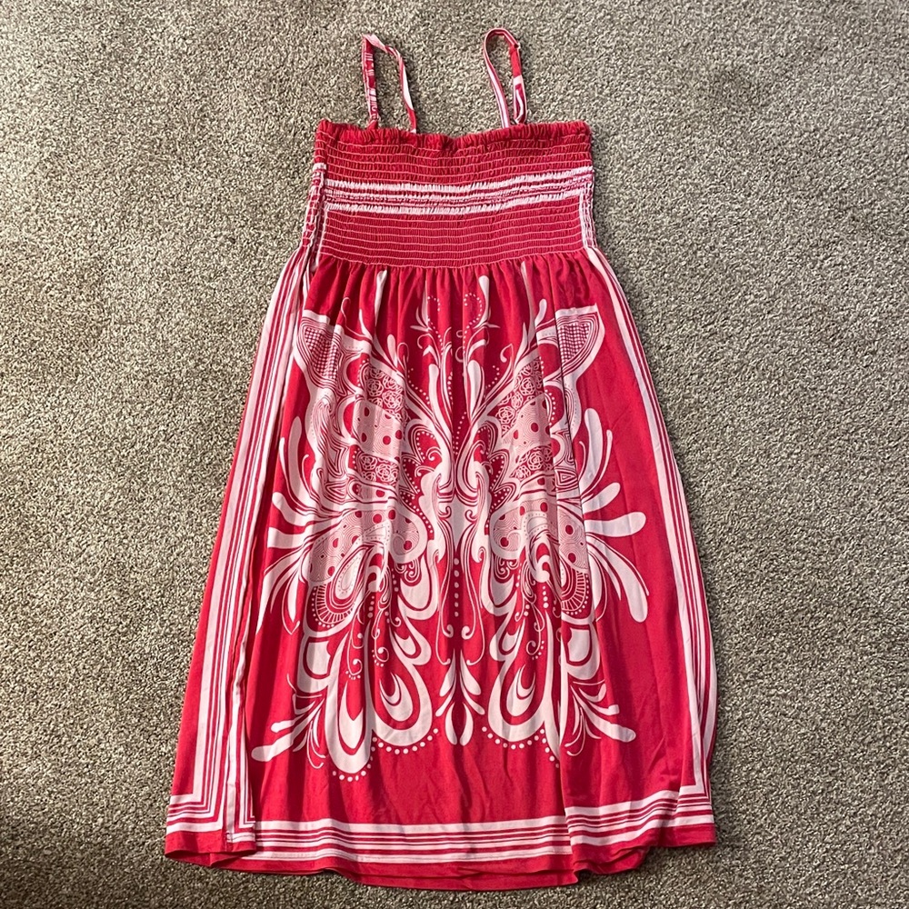 NWOT Pink Butterfly Shirred Dress